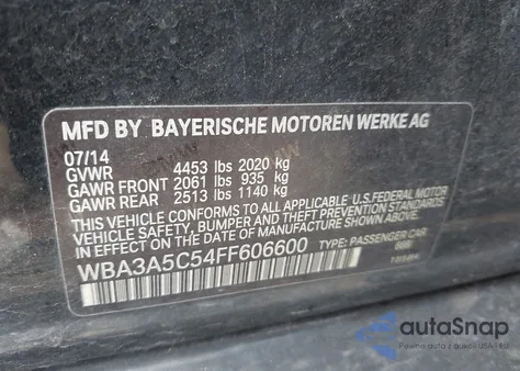 2015 BMW 328I from USA, damaged, VIN WBA3A5C54FF606600